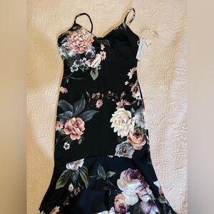 iris Black Floral Maxi Dress with Pink and Cream Blooms